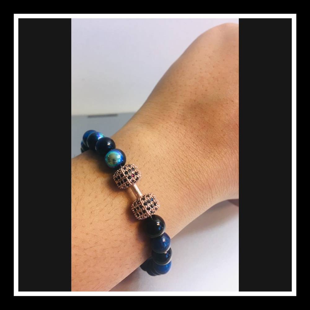 Handmade Rose Gold Bejeweled Dumbbell Bracelet